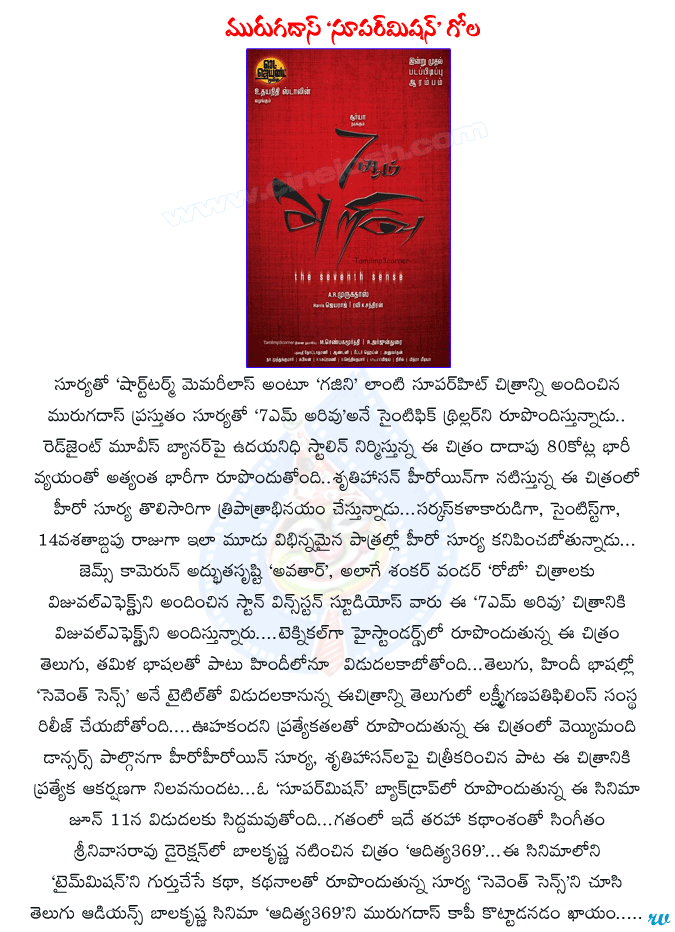 surya,murugadas director,7m arivu movie,seventh sense movie,surya 7th sense movie,suriya actor,tamil actor,balkrishna movie,aditya 369 movie,singeetham srinivasa rao director,murugadas tamil director  surya, murugadas director, 7m arivu movie, seventh sense movie, surya 7th sense movie, suriya actor, tamil actor, balkrishna movie, aditya 369 movie, singeetham srinivasa rao director, murugadas tamil director